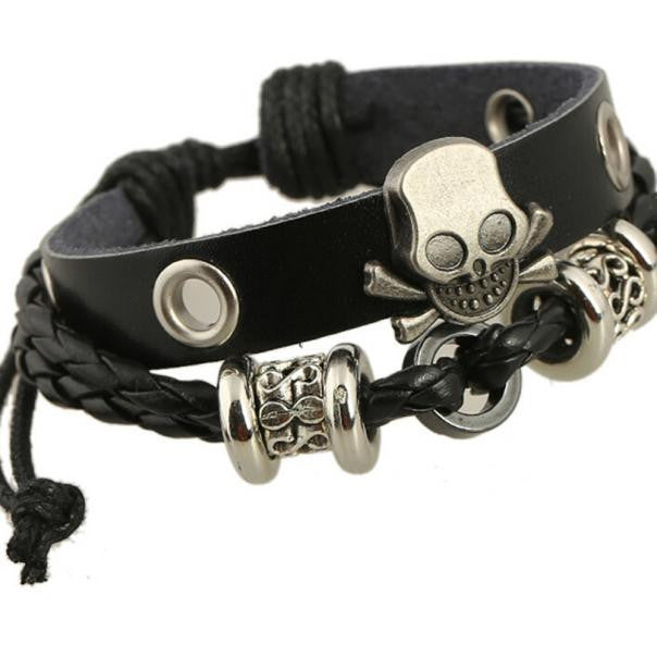 Stainless Punk Leather Skull Bracelets, Jewelry, Vagabond Klothing Ko.- Vagabond Klothing Ko.